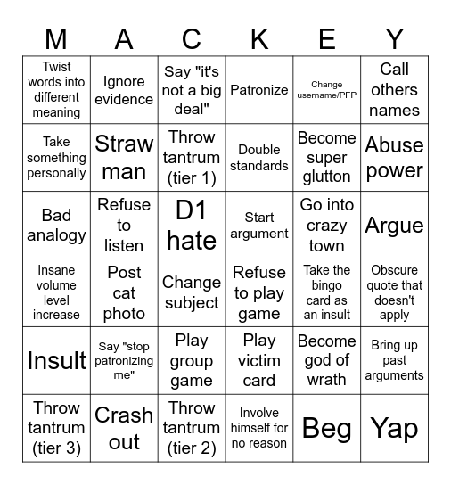 Tyrant bingo Card