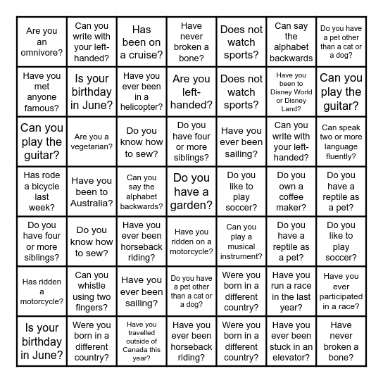 Find a friend, Learn about them! Bingo Card