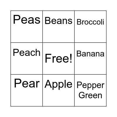 fruits and vegetable Bingo Card