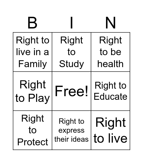 Rights Bingo Card