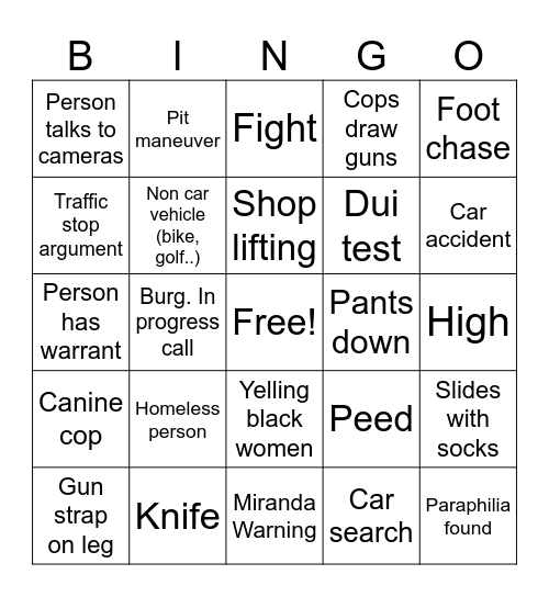 ON PATROL LIVE Bingo Card