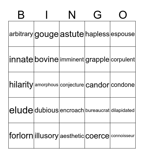 Avid Vocab Bingo: Part I Bingo Card