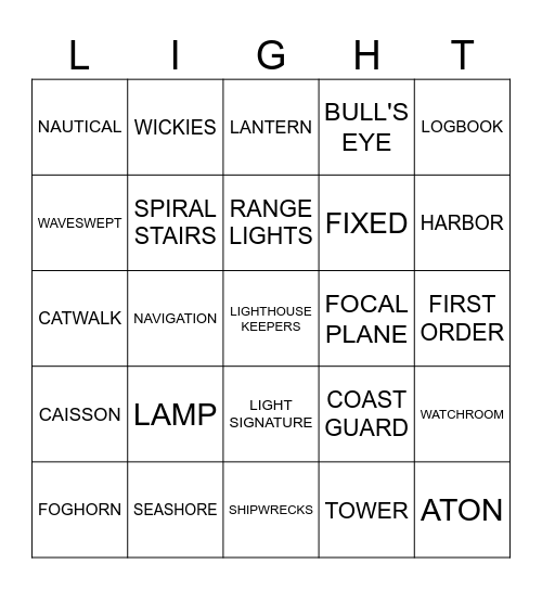 LIGHT Bingo Card