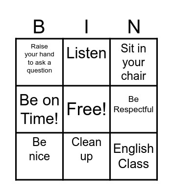 Class Rules Bingo Card