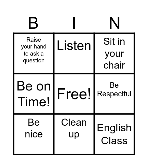 Class Rules Bingo Card