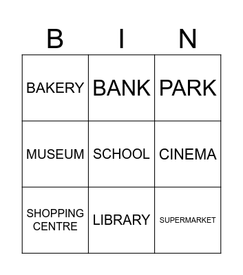 PLACES OF THE TOWN Bingo Card