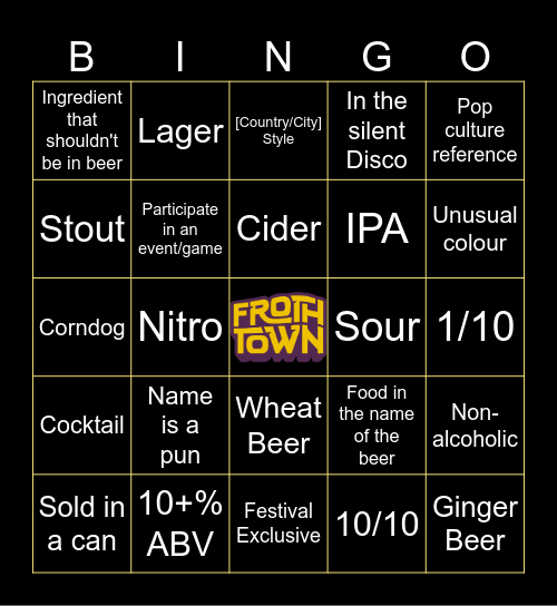 Froth Town Beerngo Bingo Card