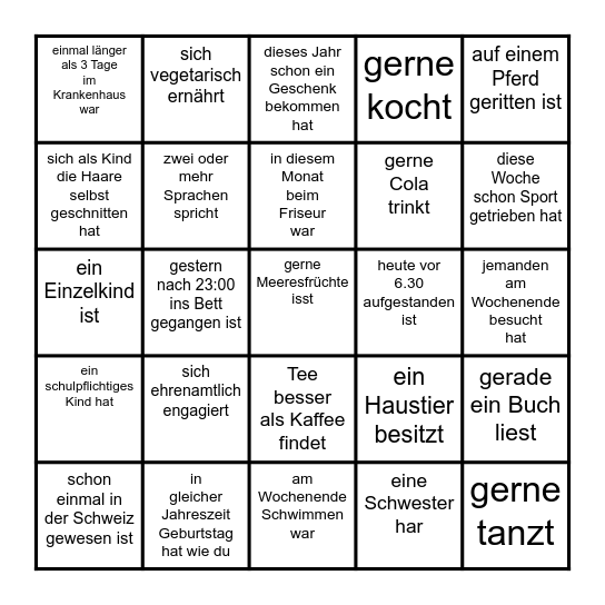 Finde eine Person, die Bingo Card