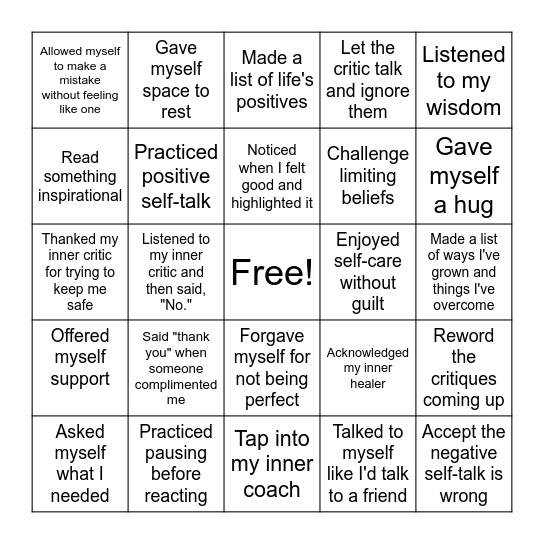 Inner Critic Bingo Card