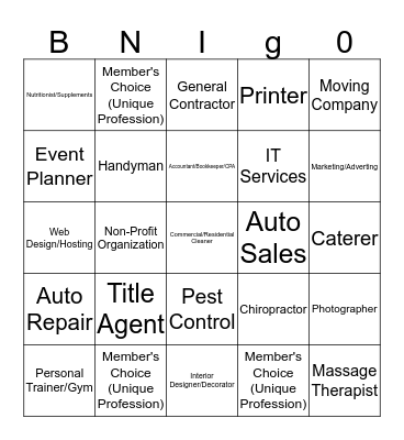 Referral Masters BNIgo Bingo Card