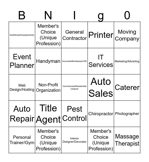 Referral Masters BNIgo Bingo Card