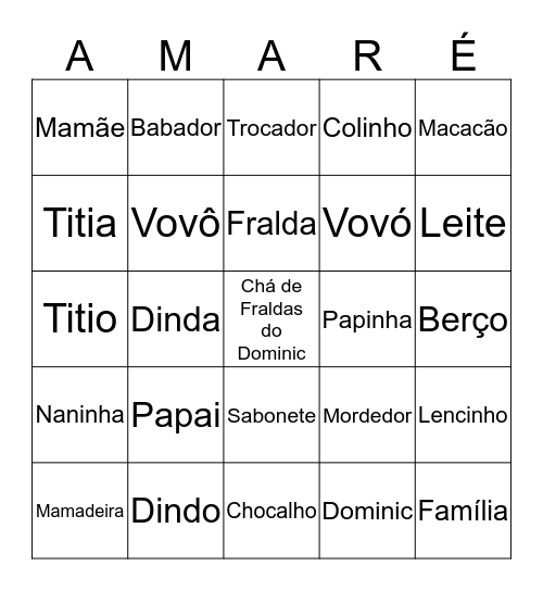 Bingo do Dominic Bingo Card