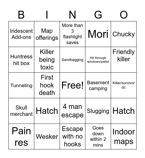 Dbd Bingo Card