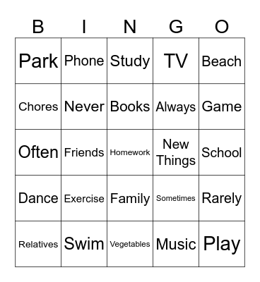 How Often? - Frequency Adverbs Bingo Card