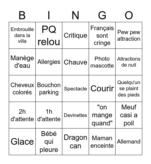 Port aventura Bingo Card