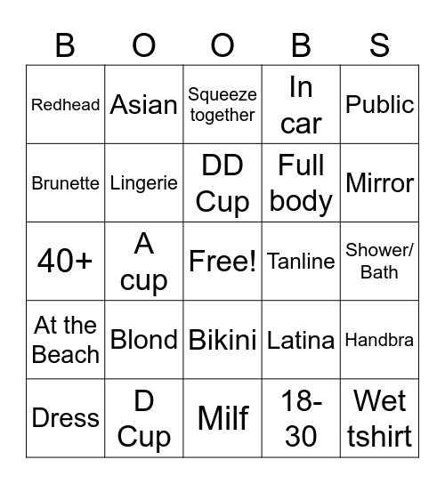 Redditboobs Bingo Card