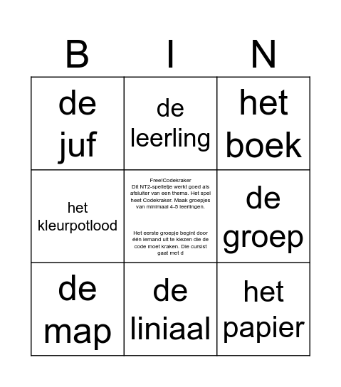 Thema 1: de school dag 1 Bingo Card