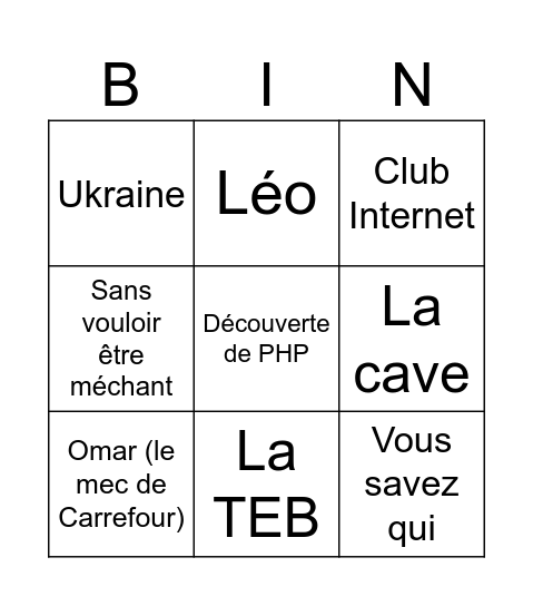 Bingo Pierre Bingo Card