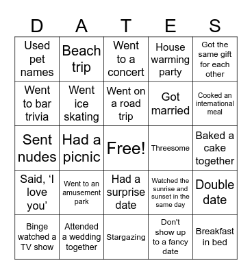 Dates and Relationships Bingo Card