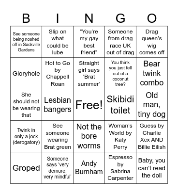 Manchester Pride Bingo Card
