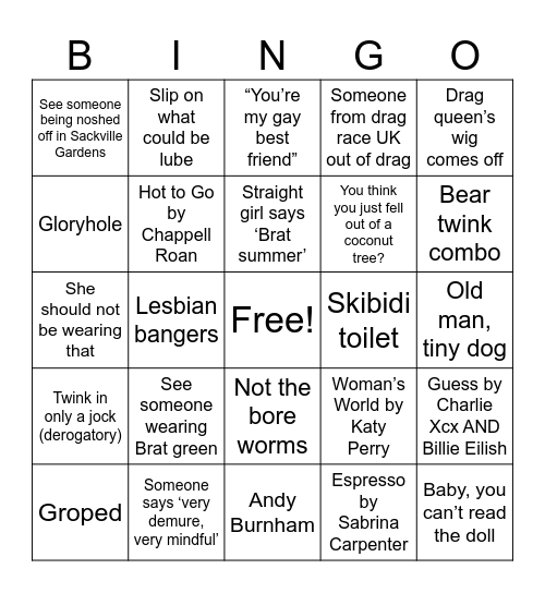 Manchester Pride Bingo Card