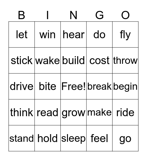 Past Participle Bingo Card