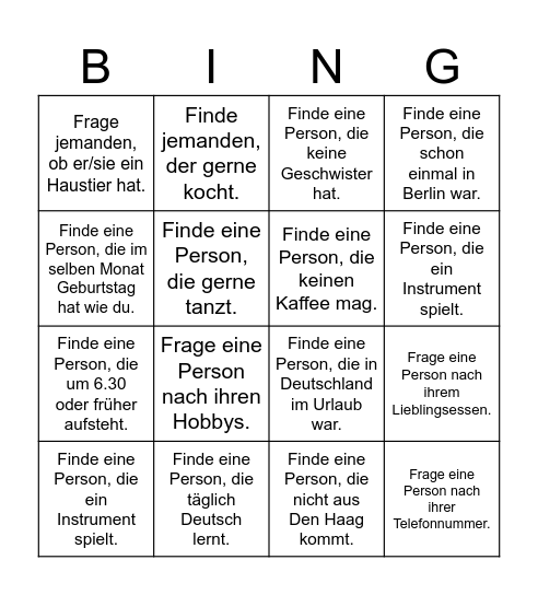 Kennenlernen Bingo Card