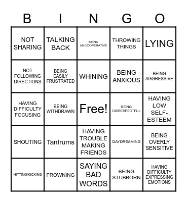 Behavior Bingo Card