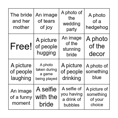 Bridal Photo Bingo Card