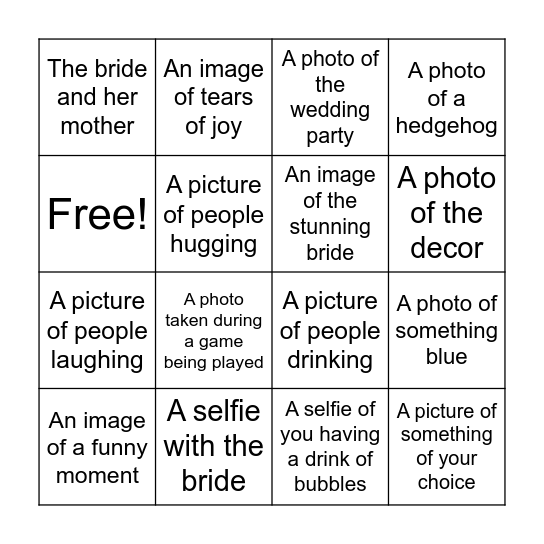 Bridal Photo Bingo Card