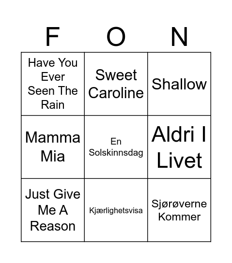 UNIFON Bingo Card