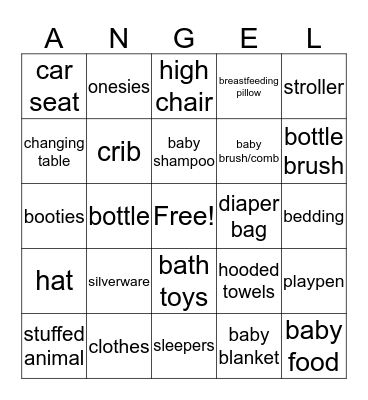 Meg's Baby Shower Bingo Card