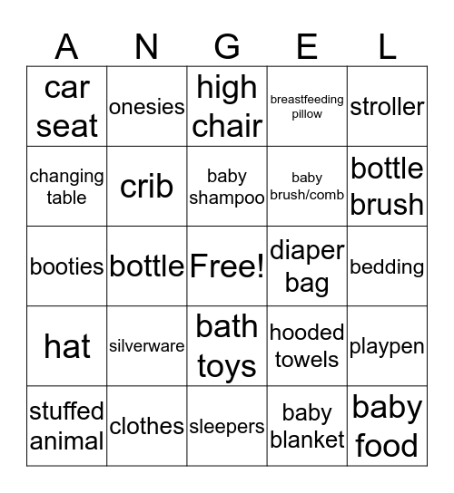 Meg's Baby Shower Bingo Card