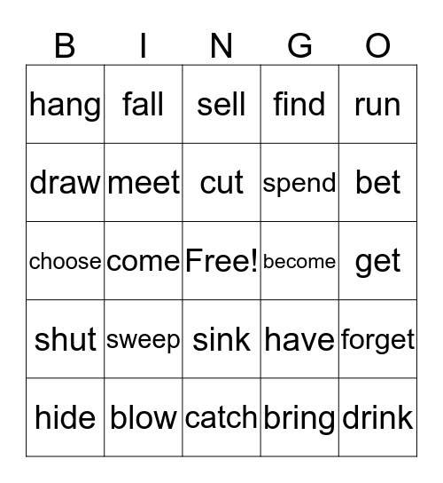 Past Participle Bingo Card