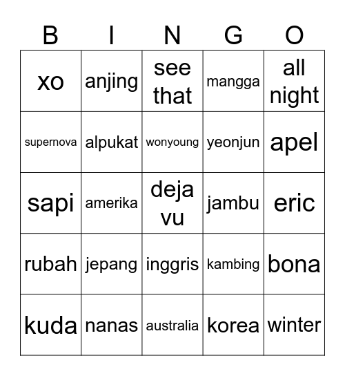 yeonjun Bingo Card