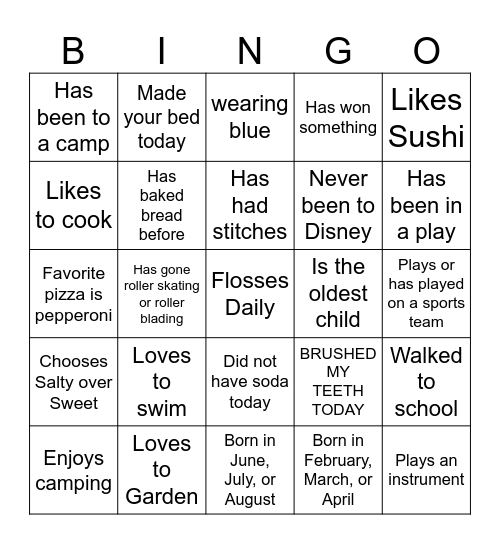 Get to Know you BINGO! Bingo Card