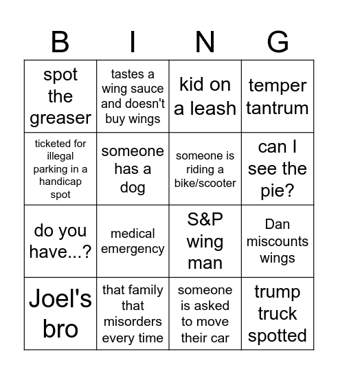 Fair Bingo Card