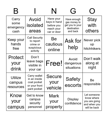 Security Safety Tips Bingo Card