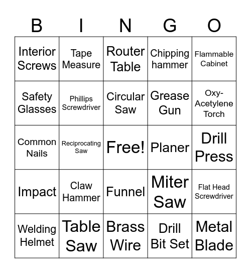 Ag Mech Lab ID Bingo Card