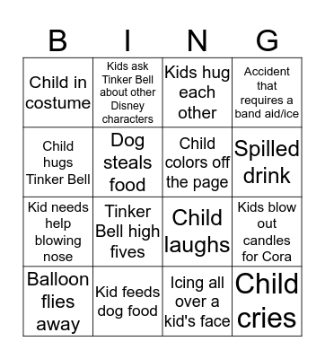 Cora's Birthday Bingo Card