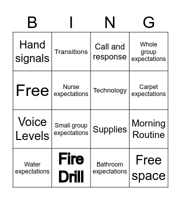 Classroom Routines Bingo Card