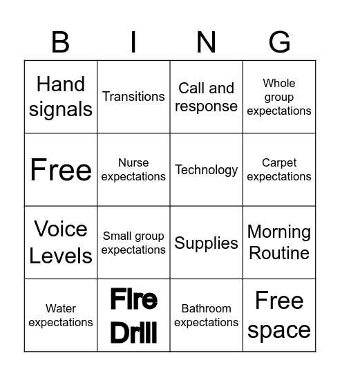 Classroom Routines Bingo Card