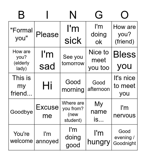 La conversación Bingo Card