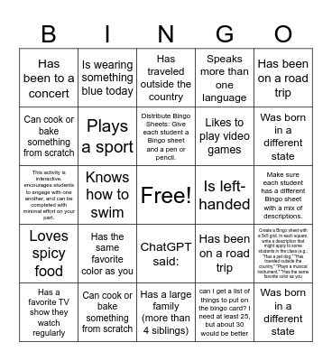 Human Bingo Card