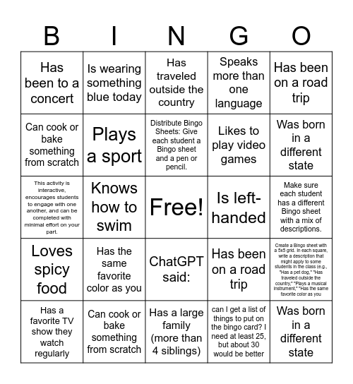 Human Bingo Card