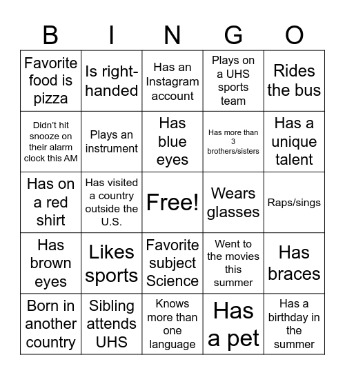 Classmate BINGO Card