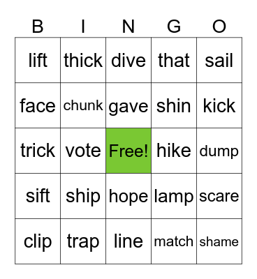 Phonics Bingo Card