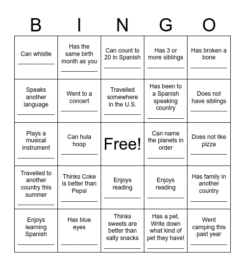 Find Someone Who..... Bingo Card