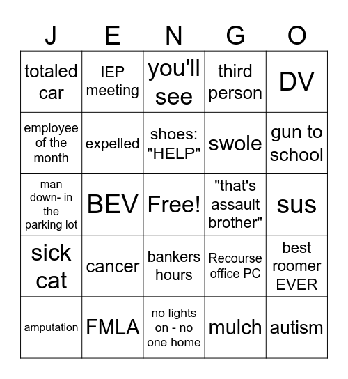 JenNGo Bingo Card