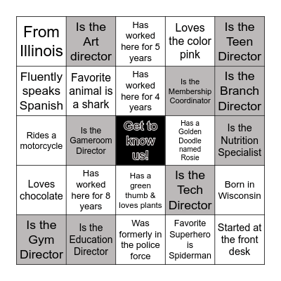 Get to Know the Staff Bingo Card